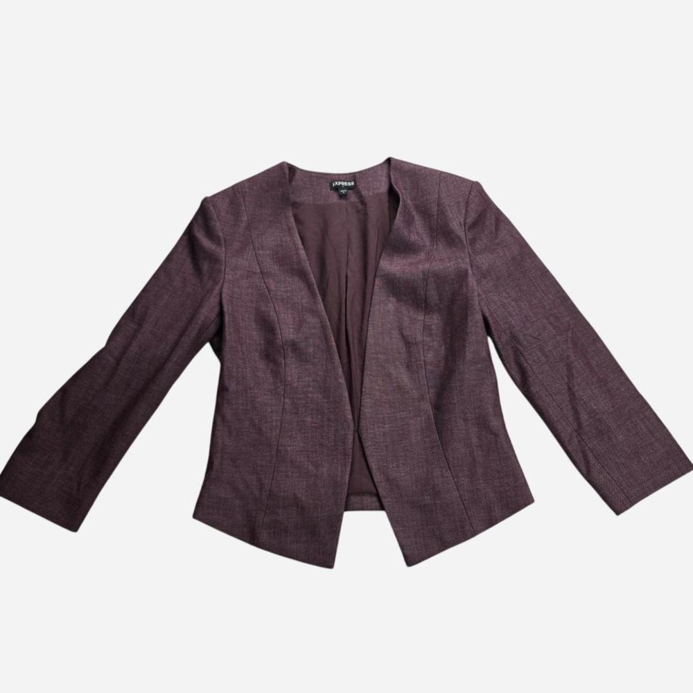 Express Womens Plum Purple Marl Collarless Open Front Blazer Jacket Size 2‎